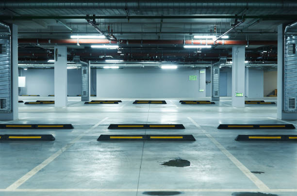 Horizontal image of empty underground parking lot